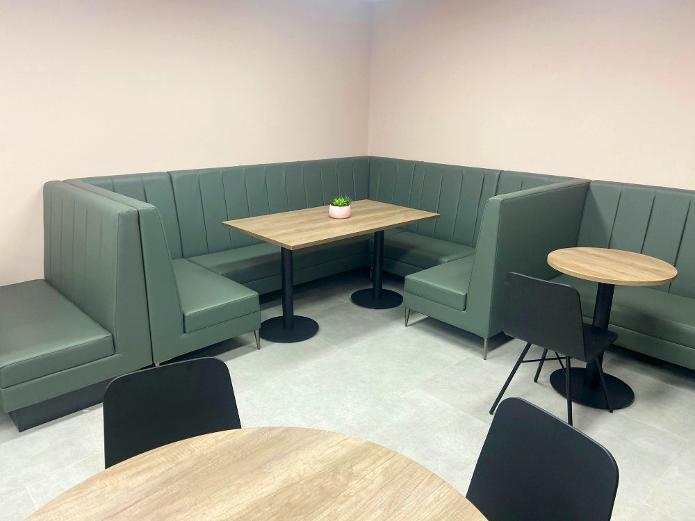 Colin Soft Seating Banquet Dining Booth with Rectangular and Round Table