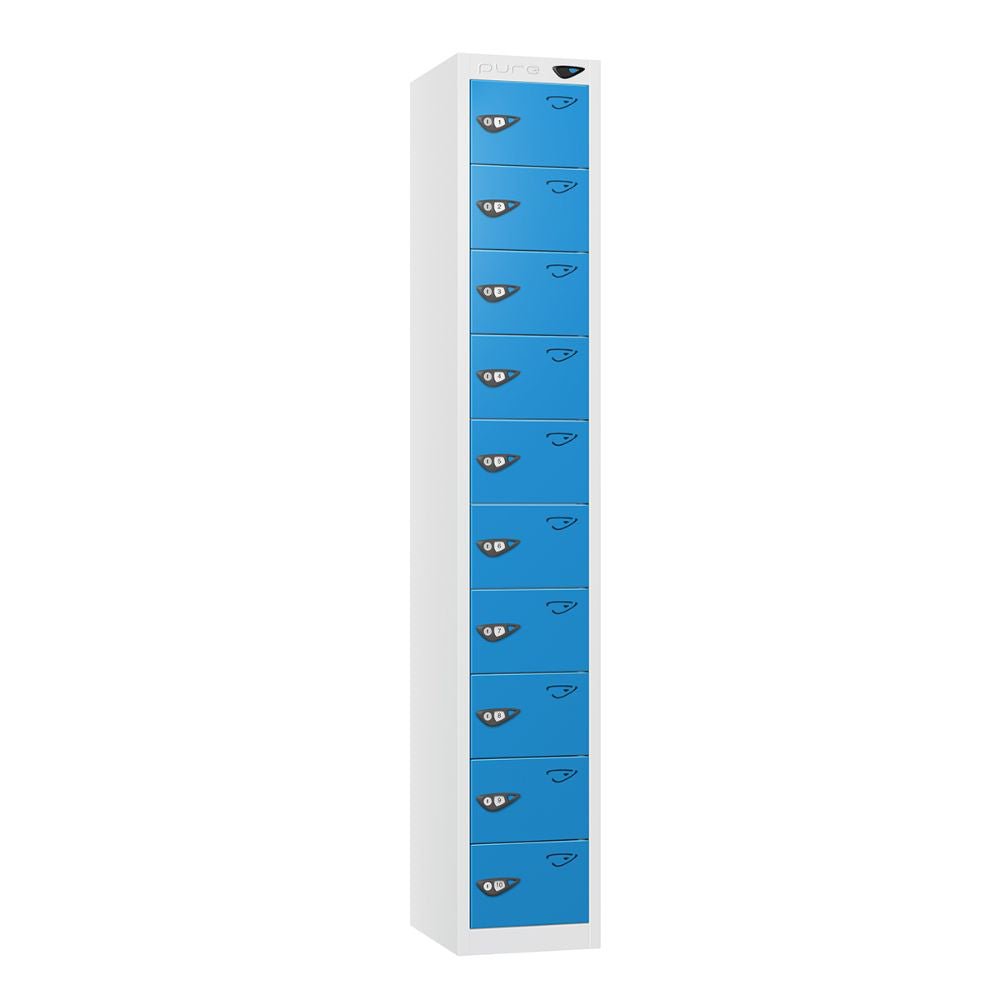 Compact 10-Door Steel Locker Arctic White Cobalt Blue