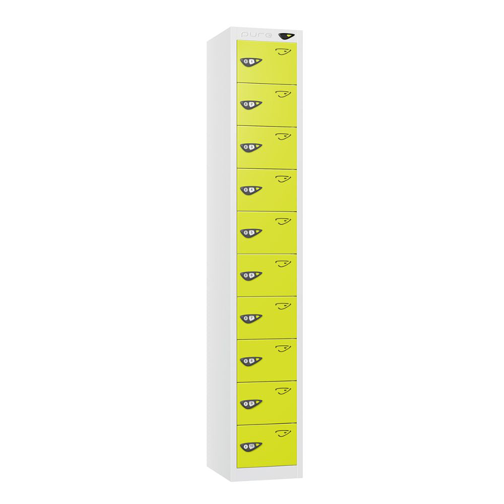 Compact 10-Door Steel Locker Arctic White Lime Light