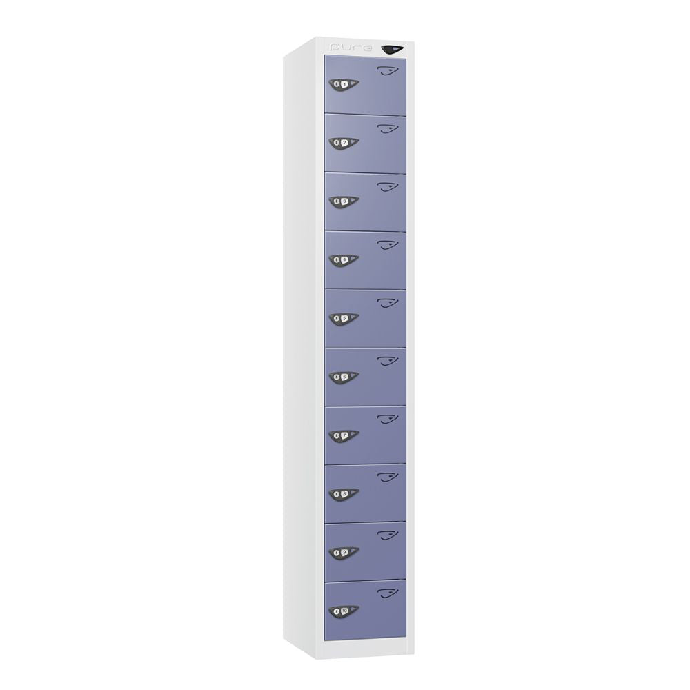 Compact 10-Door Steel Locker Arctic White Purple
