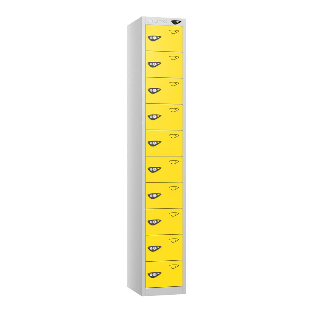 Compact 10-Door Steel Locker Pearl Silver Lemon Yellow