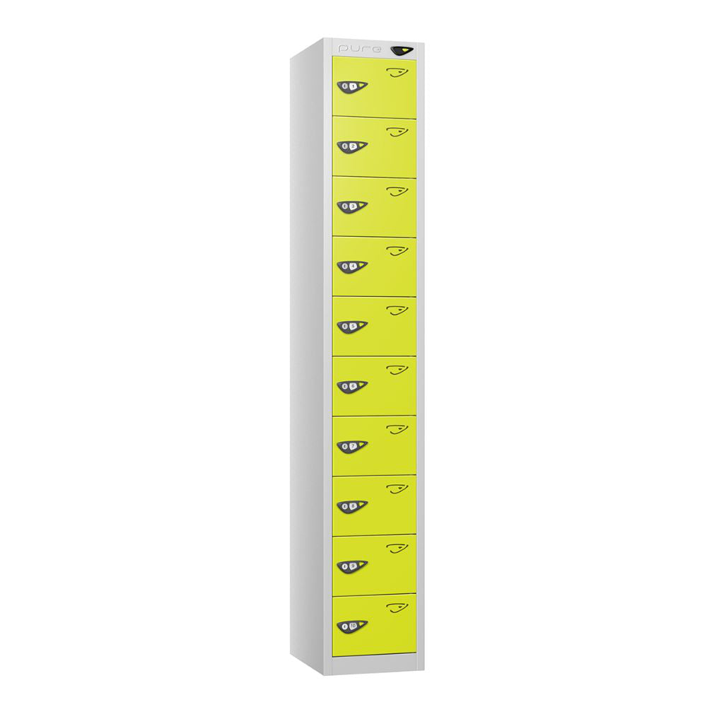 Compact 10-Door Steel Locker Pearl Silver Lime Light