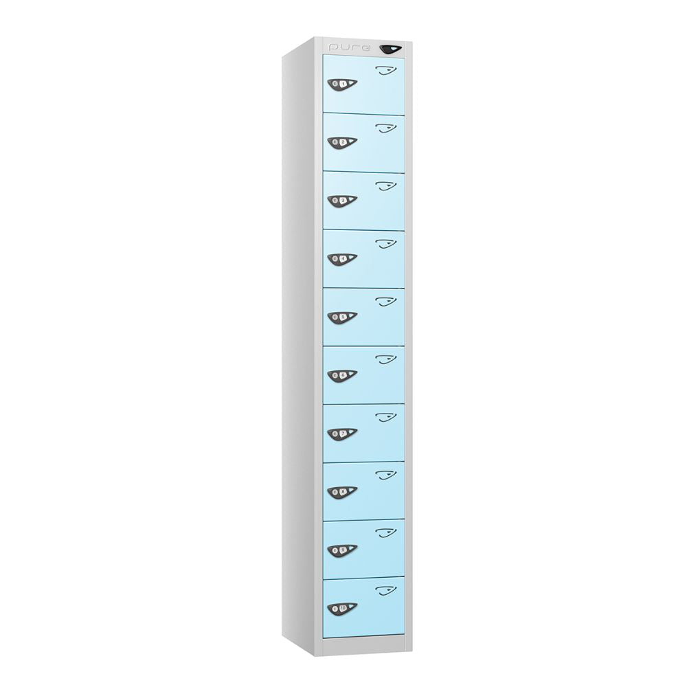 Compact 10-Door Steel Locker Pearl Silver Ribbon Blue
