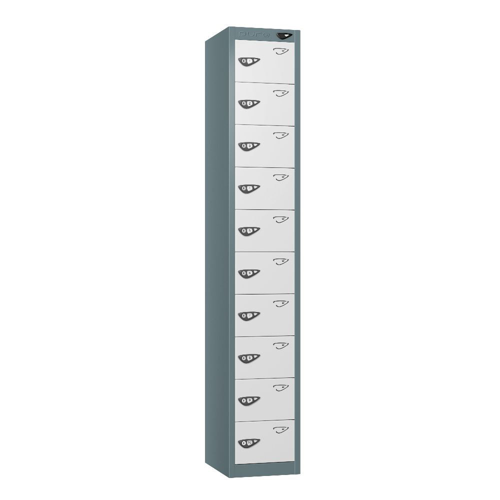 Compact 10-Door Steel Locker Slate Grey Arctic White