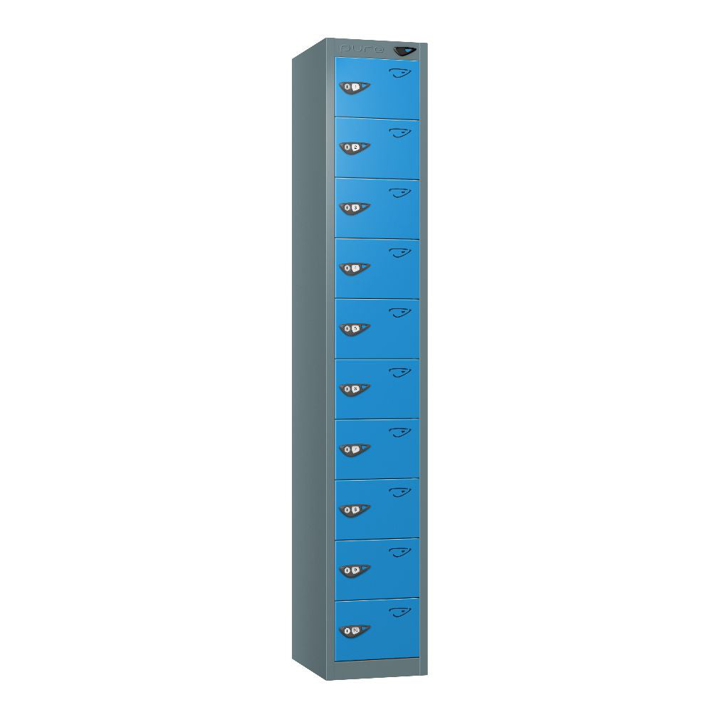 Compact 10-Door Steel Locker Slate Grey Cobalt Blue
