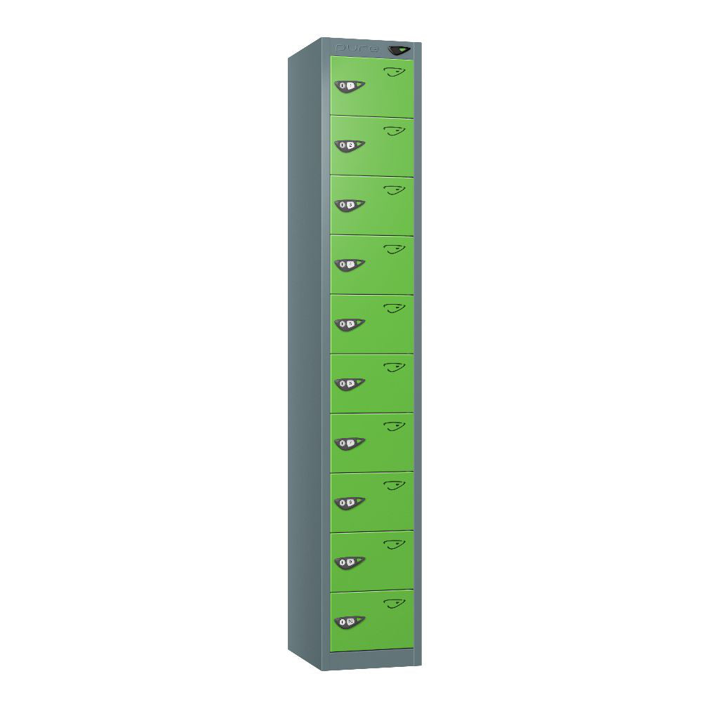 Compact 10-Door Steel Locker Slate Grey Forest Green