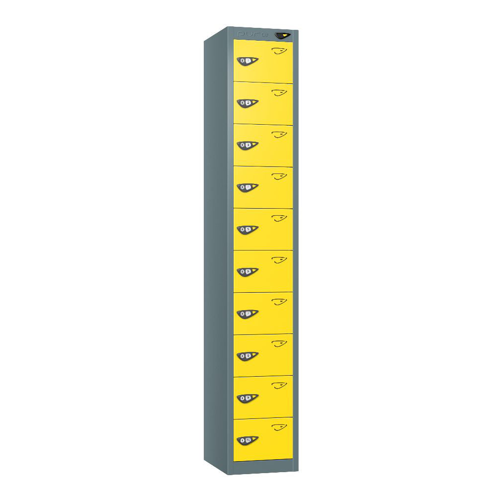 Compact 10-Door Steel Locker Slate Grey Lemon Yellow