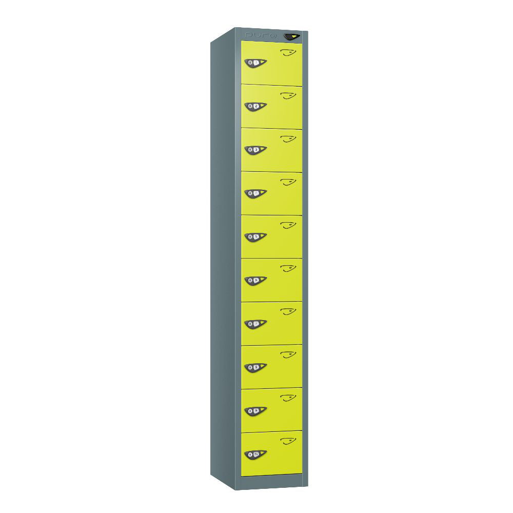 Compact 10-Door Steel Locker Slate Grey Lime Light