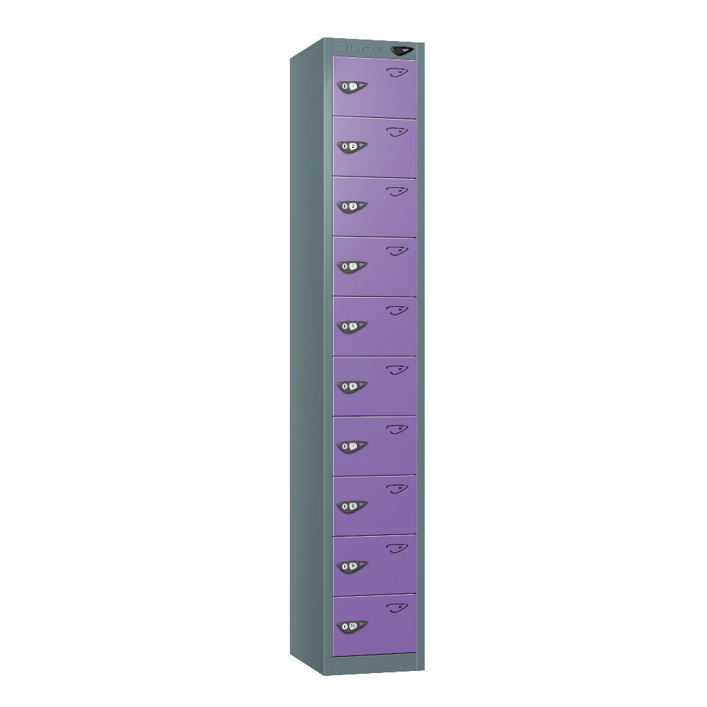 Compact 10-Door Steel Locker Slate Grey Orchid Violet