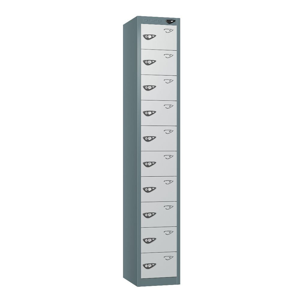 Compact 10-Door Steel Locker Slate Grey Pearl Silver