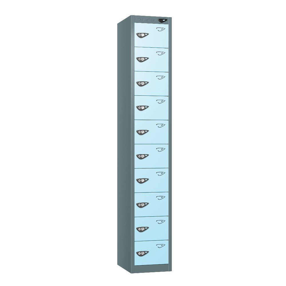 Compact 10-Door Steel Locker Slate Grey Ribbon Blue