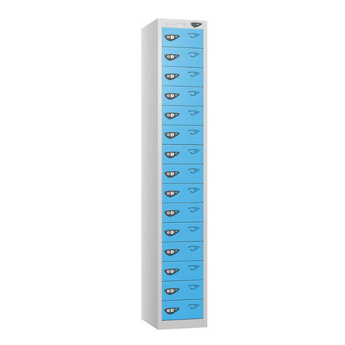 Compact 15-Door Steel Locker Pearl Silver Cobalt Blue