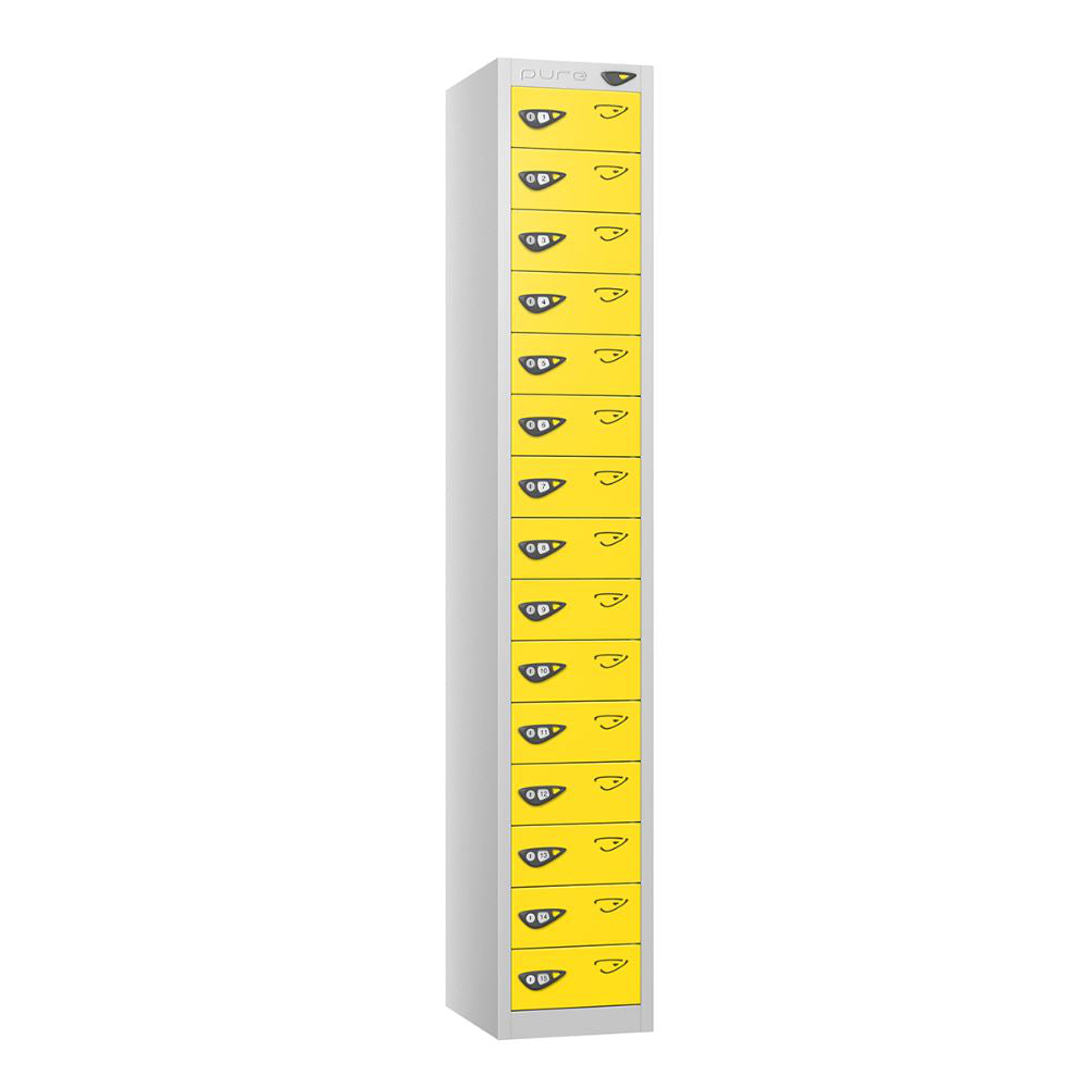 Compact 15-Door Steel Locker Pearl Silver Lemon Yellow