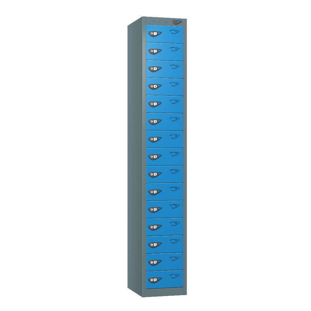 Compact 15-Door Steel Locker Slate Grey Cobalt Blue