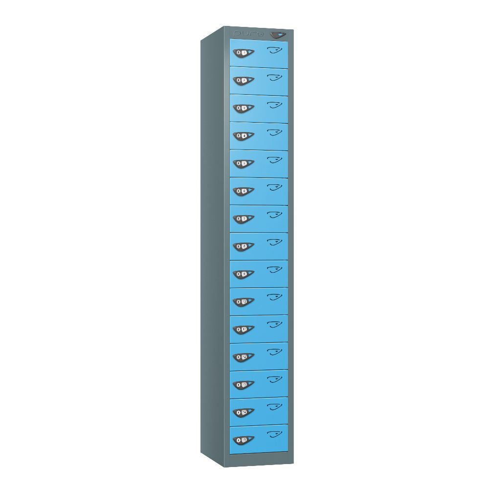 Compact 15-Door Steel Locker Slate Grey Cornflower Blue