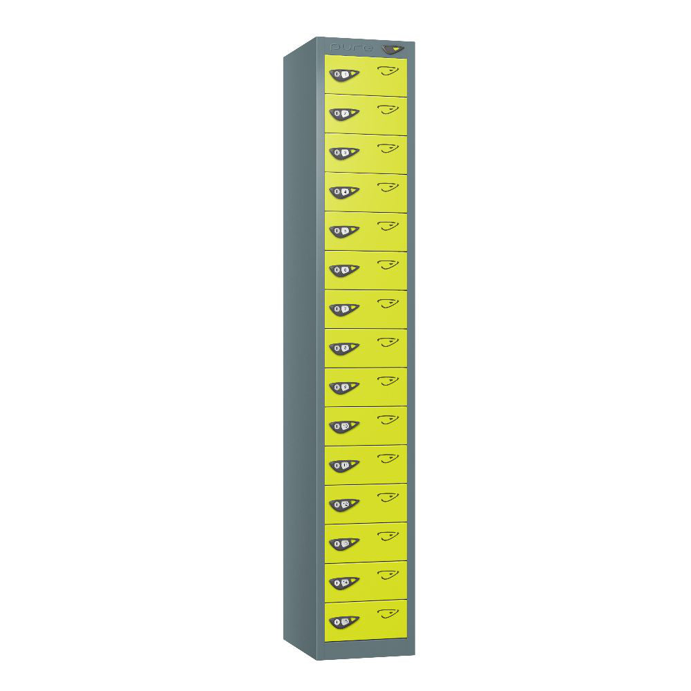 Compact 15-Door Steel Locker Slate Grey Lime Light