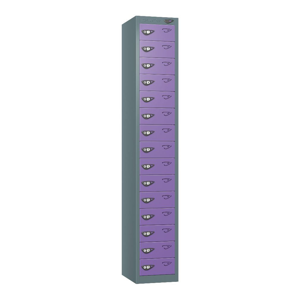 Compact 15-Door Steel Locker Slate Grey Orchid Violet