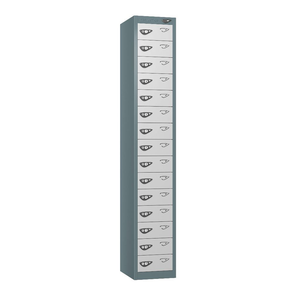 Compact 15-Door Steel Locker Slate Grey Pearl Silver