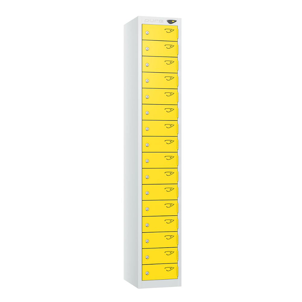 Compact 16-Door Steel Locker Arctic White Lemon Yellow