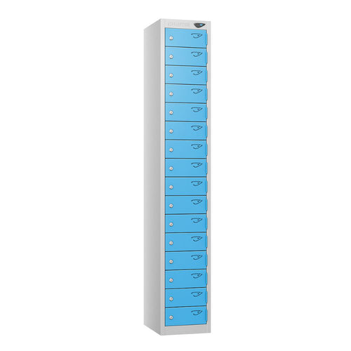 Compact 16-Door Steel Locker Pearl Silver Cobalt Blue