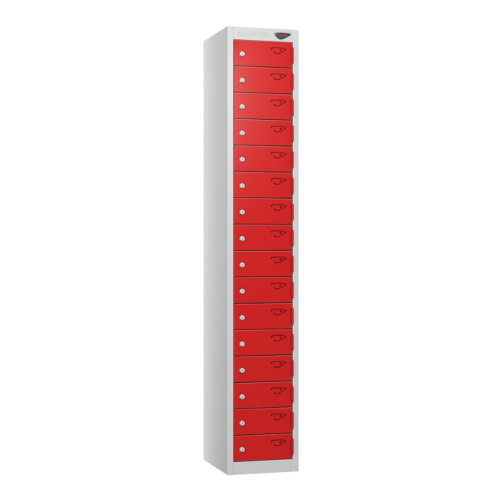 Compact 16-Door Steel Locker Pearl Silver Flame Red