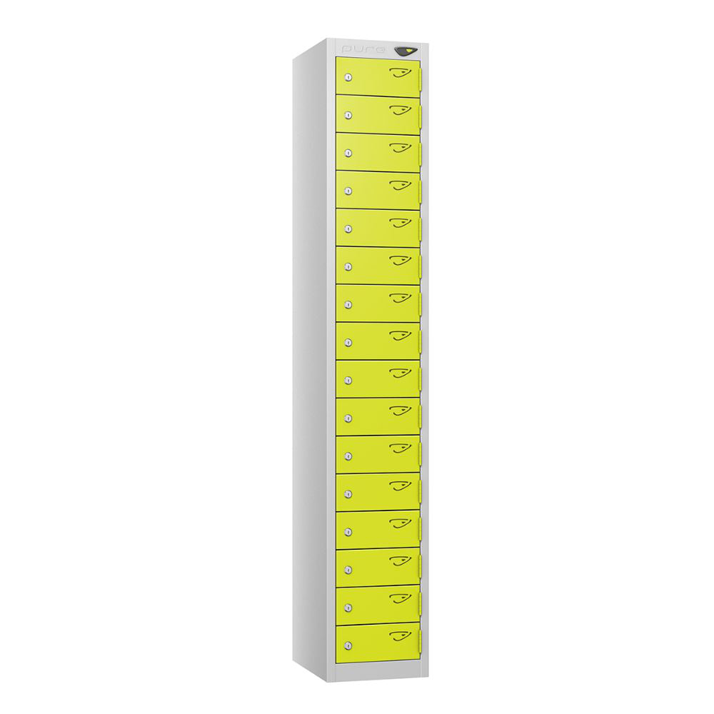 Compact 16-Door Steel Locker Pearl Silver Lime Light
