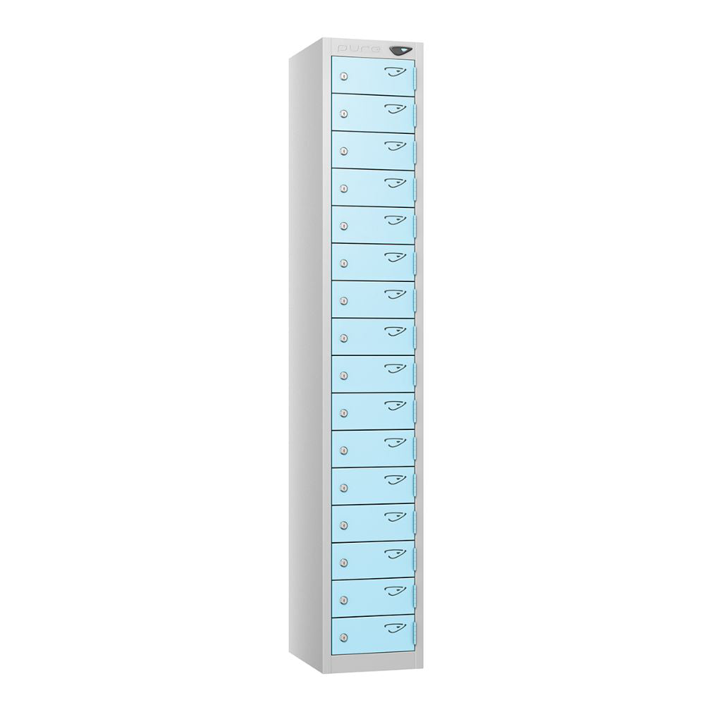 Compact 16-Door Steel Locker Pearl Silver Ribbon Blue
