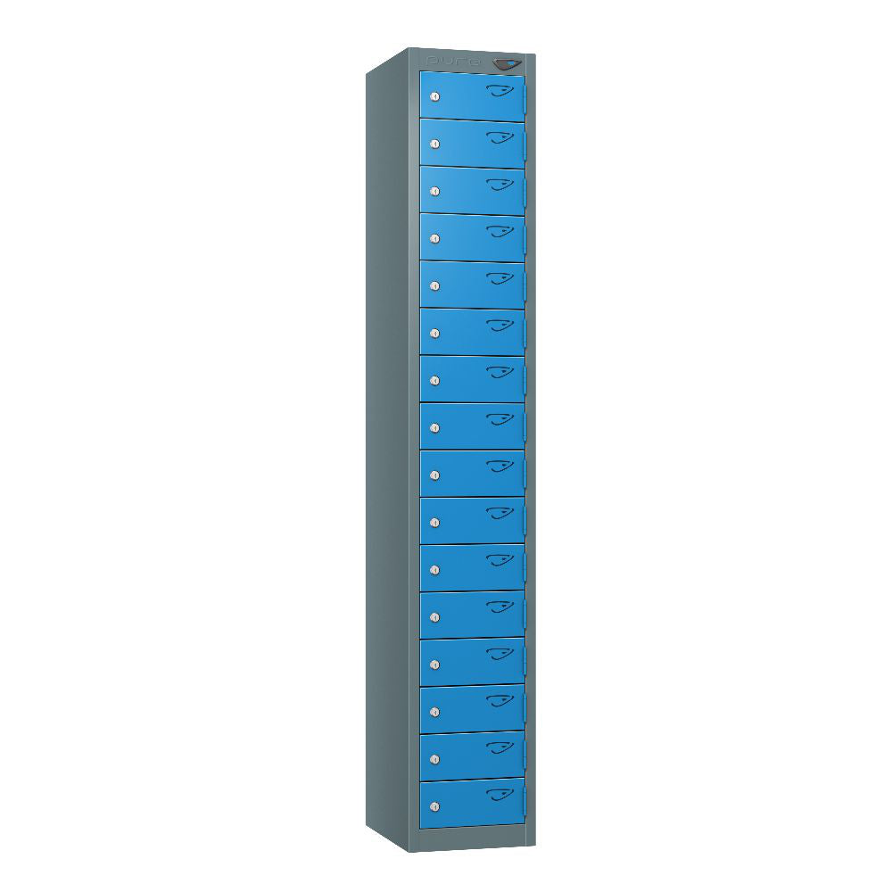 Compact 16-Door Steel Locker Slate Grey Cobalt Blue