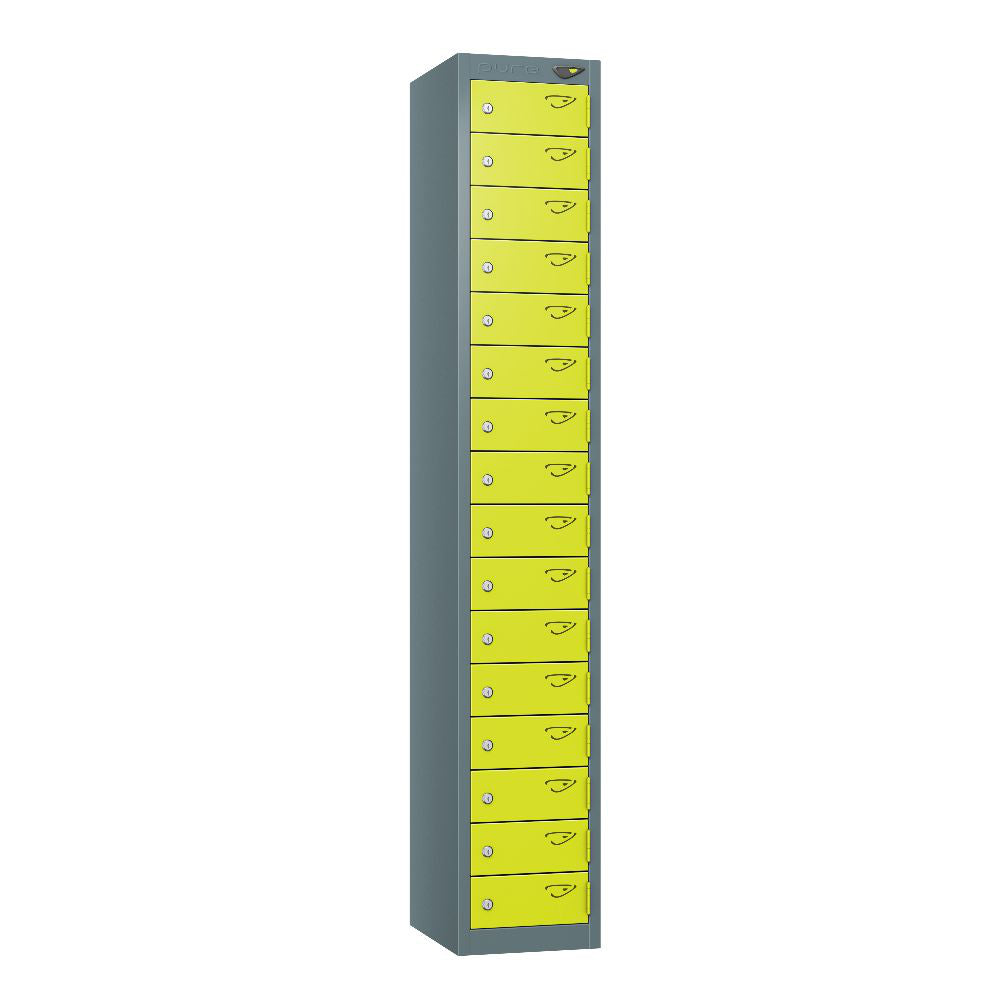 Compact 16-Door Steel Locker Slate Grey Lime Light