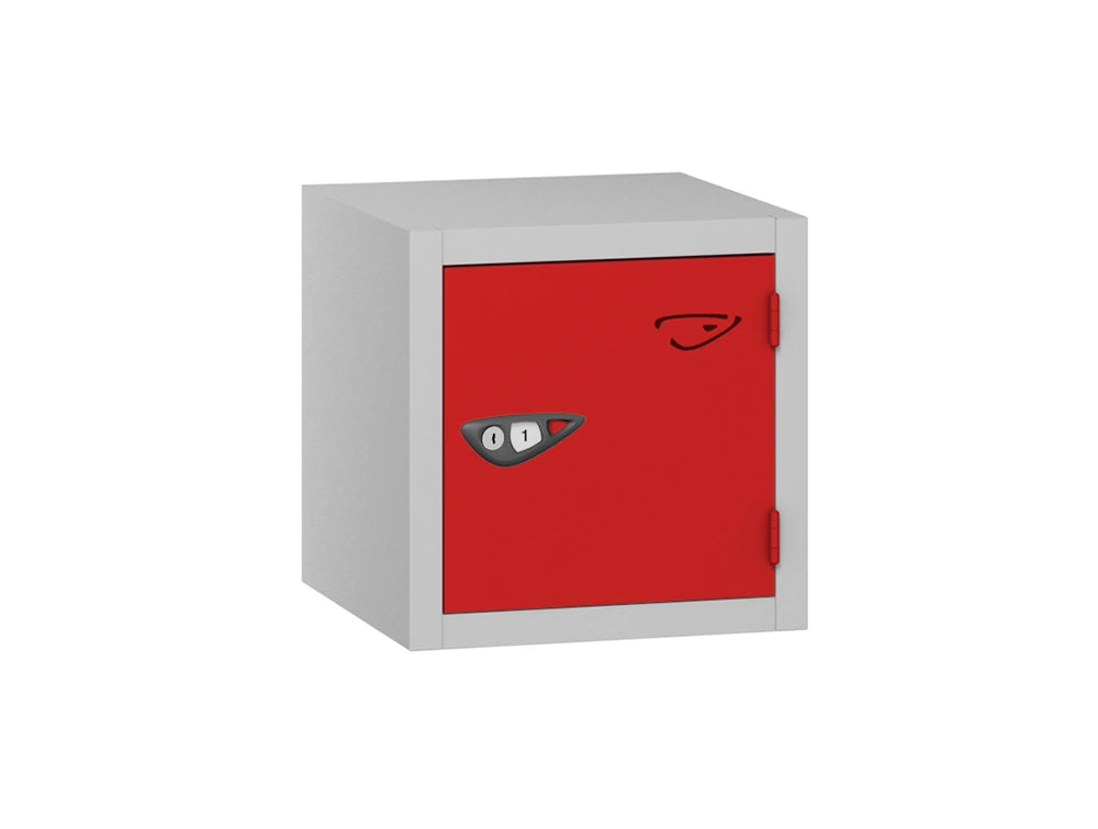 Compact Cube 1-Door Steel Locker - Pearl Silver & Flame Red