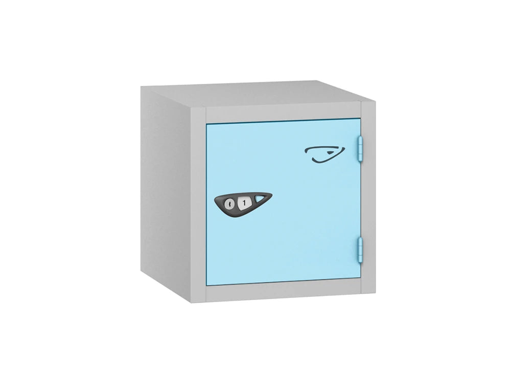 Compact Cube 1-Door Steel Locker - Pearl Silver & Ribbon Blue