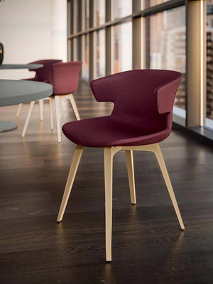 Cove Transversal Identity Chair With Wooden Legs In Burgundy With Grey Round Table