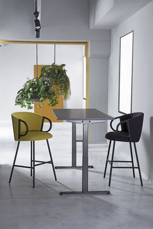 Curacacha Slim Stool With Footrest With Sit Stand Desk And Hanging Planter In Breakout Setting