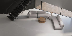 Daaz Modular Seating in Different Configurations with Low Round Coffee Table and Mini Side Table