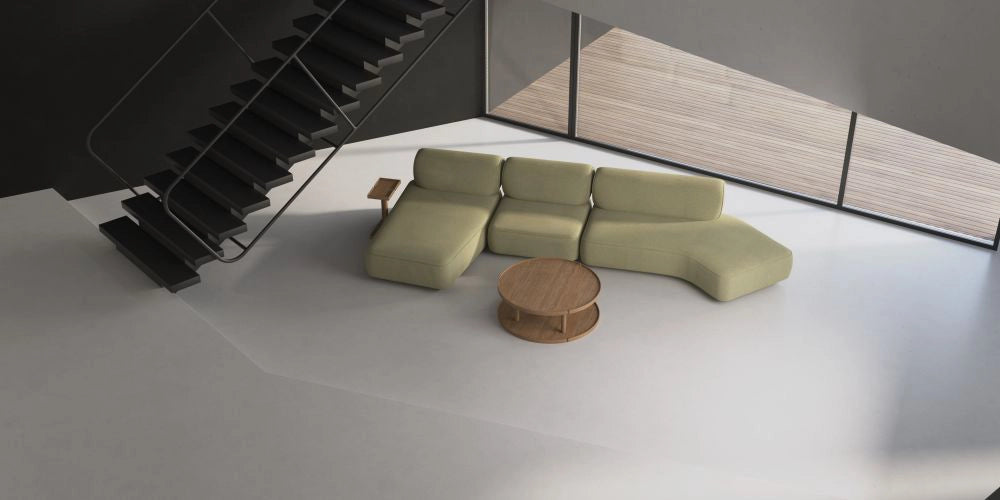 Daaz Modular Seating in Different Configurations with Round Low Coffee Table and Round and Rectangular Side Table 2