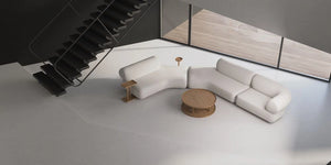 Daaz Modular Seating in Different Configurations with Round Low Coffee Table and Round and Rectangular Side Table
