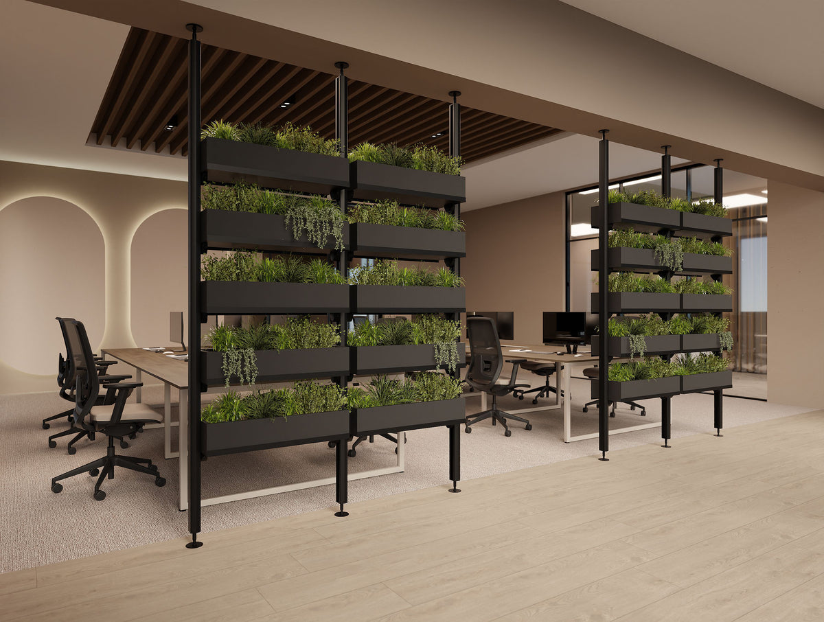 Decora 5 Level Modular Planter with Key Meeting Table and Jersey Task Chair in Modern Office Setting