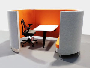 Delia 4 Seater Meeting Den With Table With Orange Interior And Grey Exterior And One Seat And One Task Chair