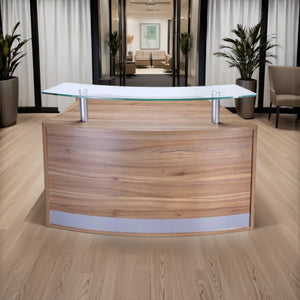 Desk High Radius Reception Desk Complete with Glass Shelf in Modern Reception Area 2
