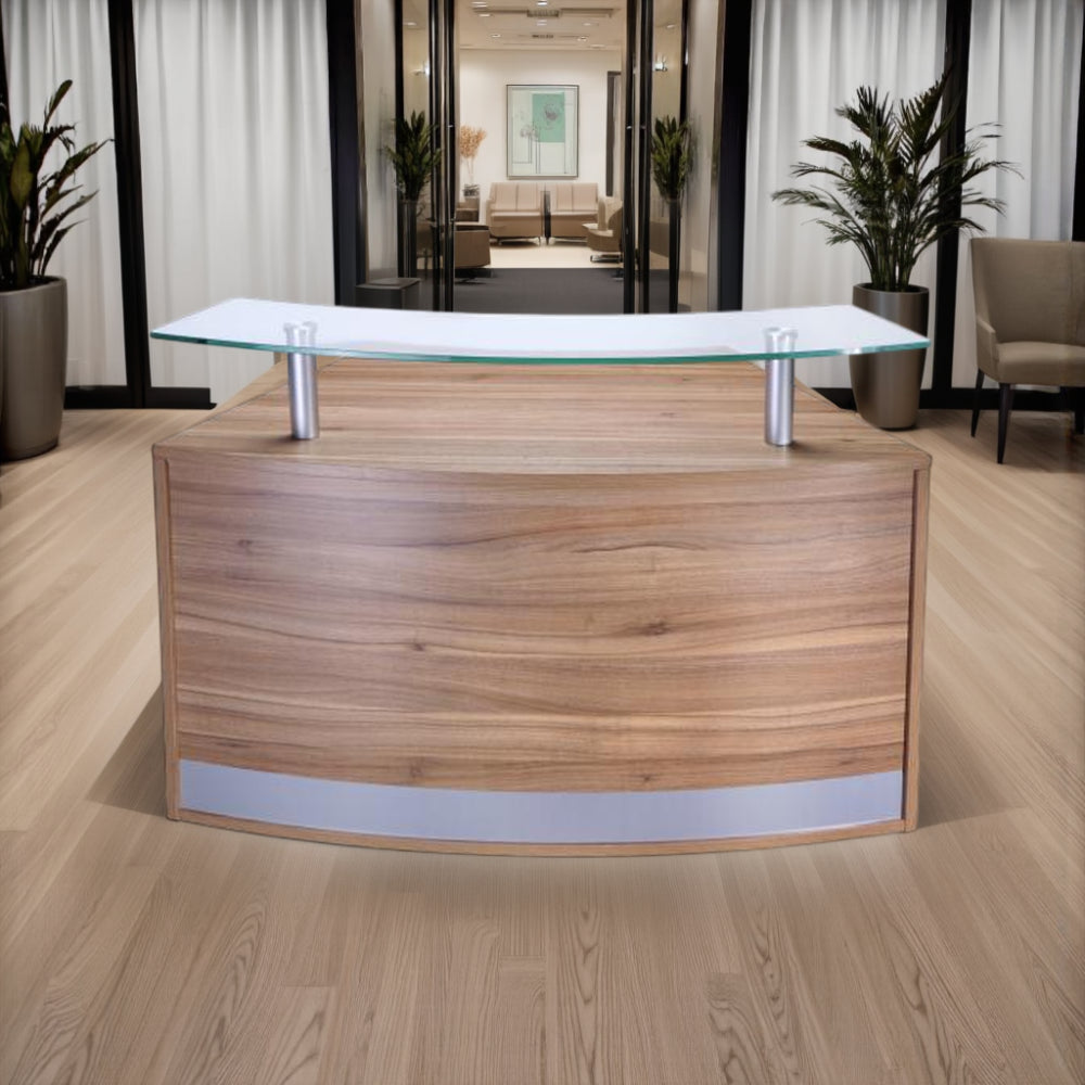 Desk High Radius Reception Desk Complete with Glass Shelf in Modern Reception Area 2