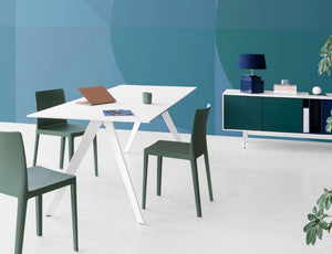 Dignis White Table with Green Plastic Chair and White with Green Doors Dignis Executive Side Cabinet