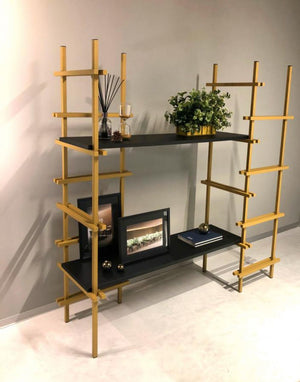 Display 4 Storage Shelving Unit With Indoor Plant And Hour Glass In Living Room Setting