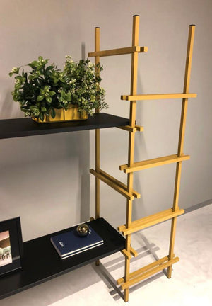 Display 4 Storage Shelving Unit With Notebook And Indoor Plant In Living Room Setting