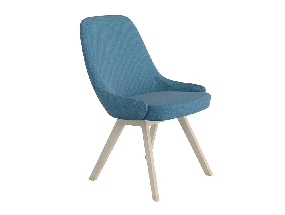 Downtown Soft Seating Office Chair With Blue Finish And Four Wooden Legs Base