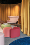 Drop Soft Seating Modular Pouffe in Different Finishes with Green Coffee Table