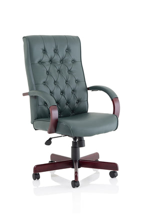 Chesterfield Executive Chair Green Leather With Arms Image 2