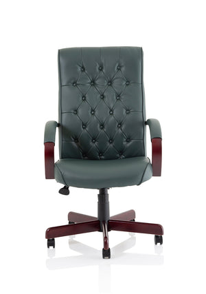 Chesterfield Executive Chair Green Leather With Arms Image 3