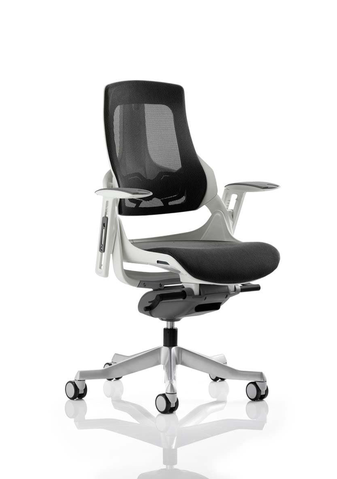 Zure Executive Chair White Shell Charcoal Mesh With Arms