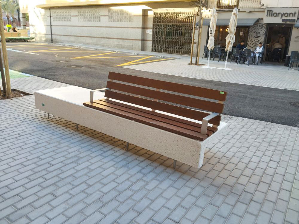 Ela Plus Rectangular Outdoor Bench in Two Toned Finish with Other Benches in Outdoor Setting 5