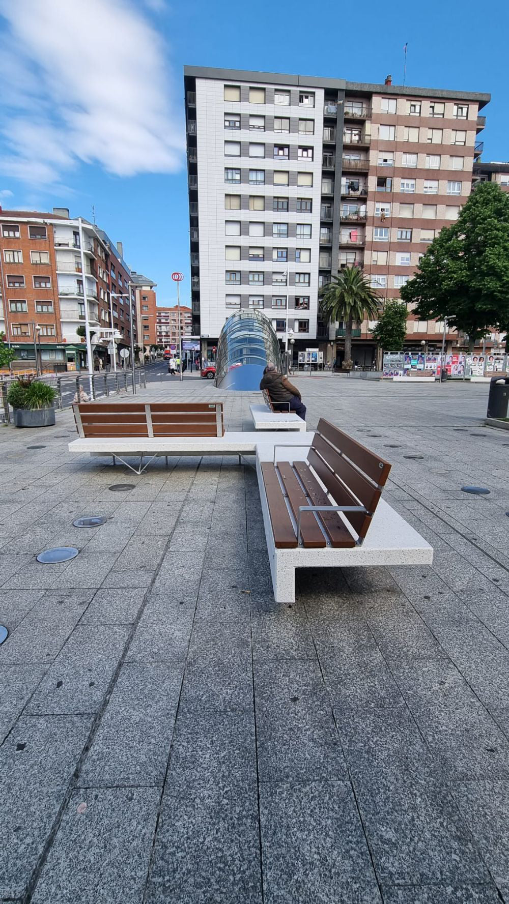 Ela Plus Rectangular Outdoor Bench in Two Toned Finish with Other Benches in Outdoor Setting 8